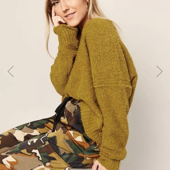 Free People Sweaters - Free People Finders Keepers V Neck Sweater Boucle Relaxed Moss Women's Large